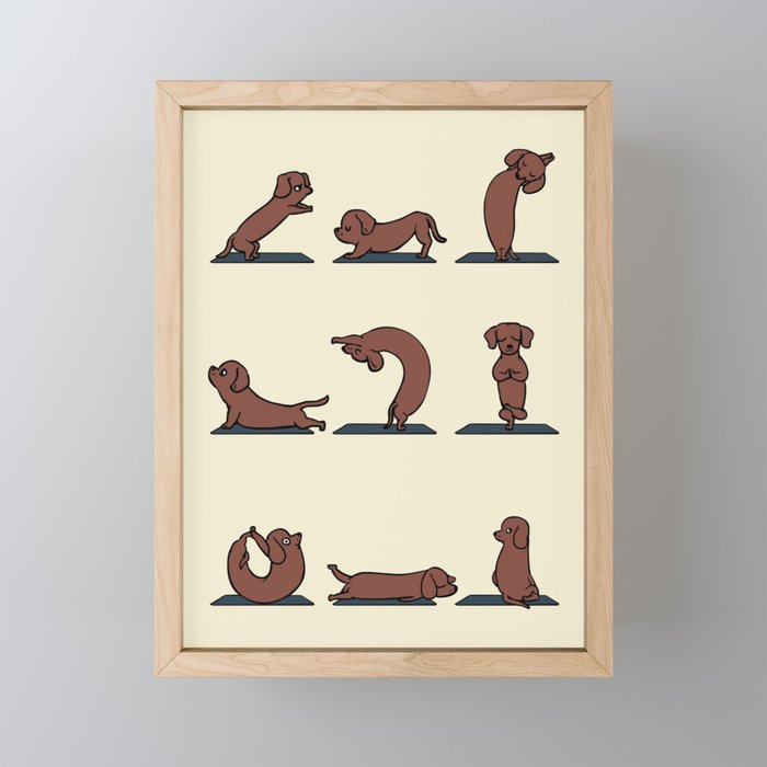 Dachshund yoga Framed Mini Art Print