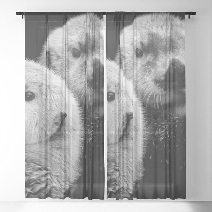 Sea Otter Pair in Black and White Sheer Curtain