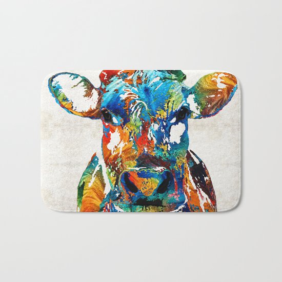Colorful Cow Art - Mootown - By Sharon Cummings Bath Mat