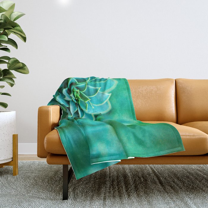 Green Succulent Mandala Throw Blanket