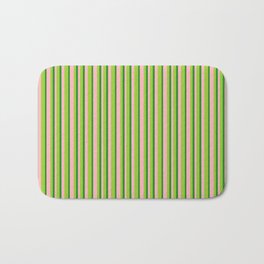 [ Thumbnail: Light Pink, Green & Forest Green Colored Lines Pattern Bath Mat ]