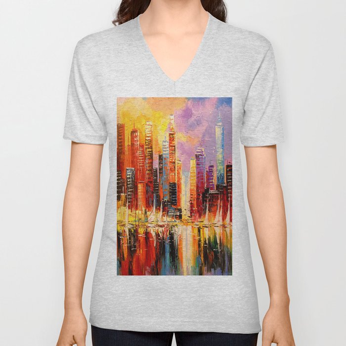 The city at night V Neck T Shirt