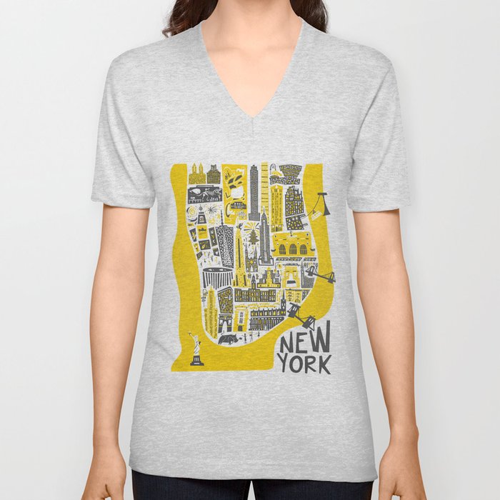 Manhattan New York Map V Neck T Shirt