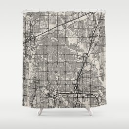 USA, Plano City Map Drawing - Black and White Shower Curtain