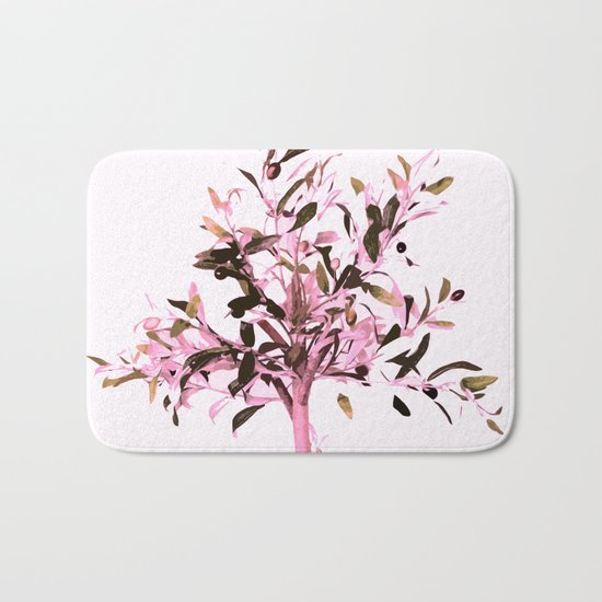 Little olive tree with pink tones on a white background Bath Mat