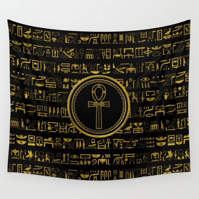 Gold Egyptian Ankh Cross symbol Wall Tapestry
