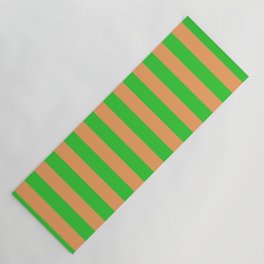 [ Thumbnail: Lime Green & Brown Colored Lined Pattern Yoga Mat ]