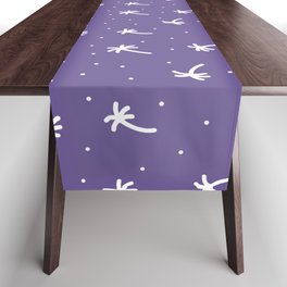 Purple And White Doodle Palm Tree Pattern Table Runner