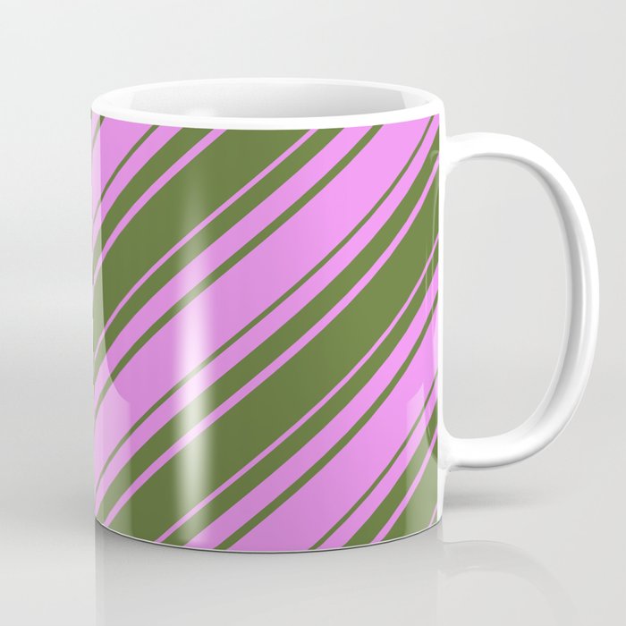 Violet and Dark Olive Green Colored Lines/Stripes Pattern Coffee Mug