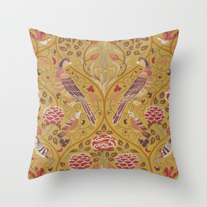 William Morris Seasons by May Melsetter  Saffron Gold Throw Pillow