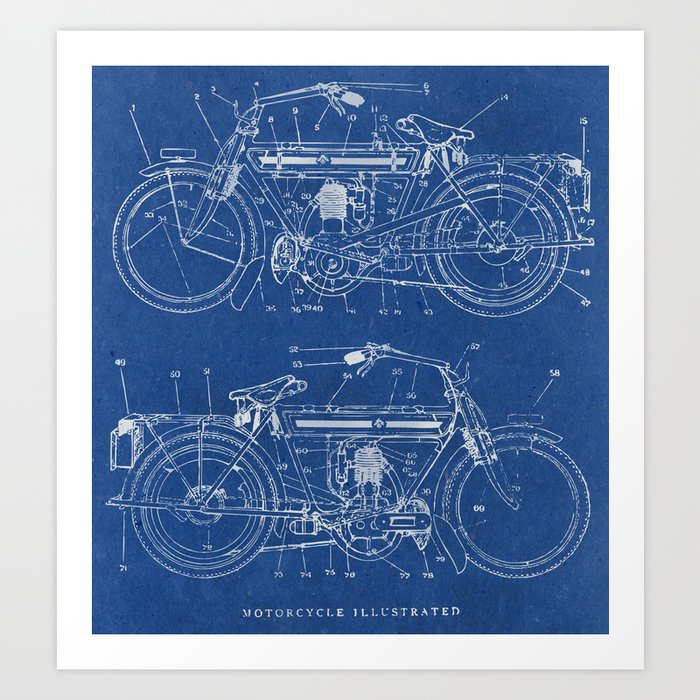 Motorcycle blueprint Art Print