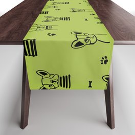 Light Green and Black Hand Drawn Dog Puppy Pattern Table Runner