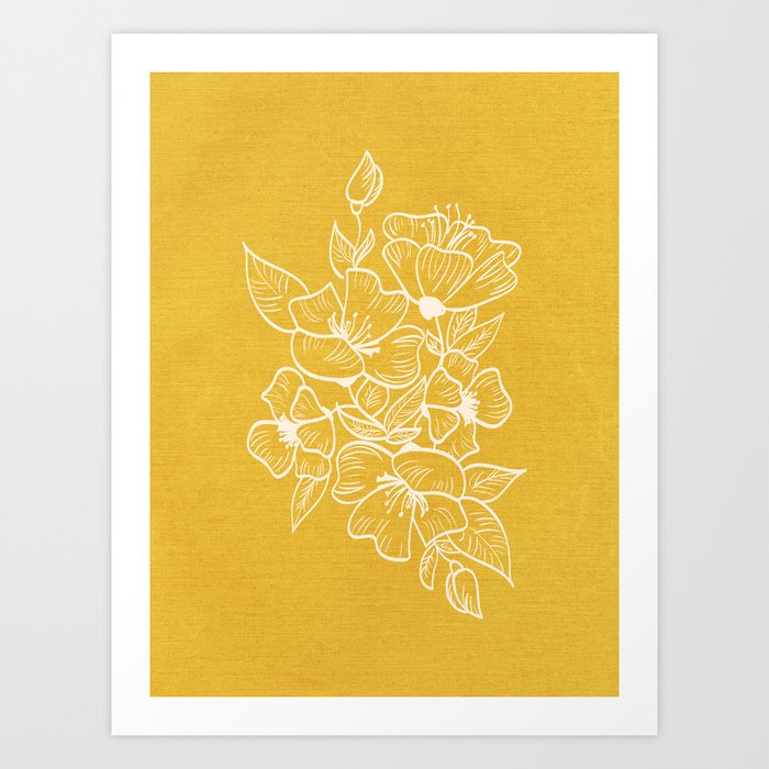 Scandinavian Brushed Gold Floral Ornament | Tropical Line Art Art Print