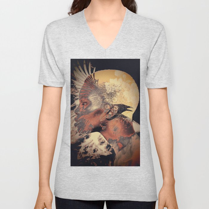 PORTRAIT (Woman and bird) V Neck T Shirt