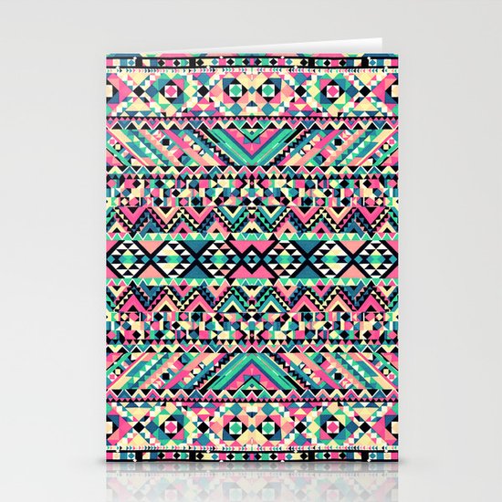 Pink Turquoise Girly Aztec Andes Tribal Pattern Stationery Cards