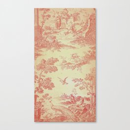Red Toile Flutist with Peacock Rooster Bull Bird Ram Canvas Print
