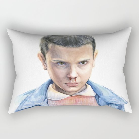 Eleven Stranger Things Watercolor Portrait Rectangular Pillow