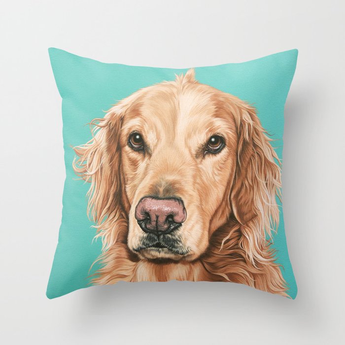 Handsome Golden Retriever Painting, Golden Retriever Portrait, Stately Golden Retriever Dog Art Throw Pillow