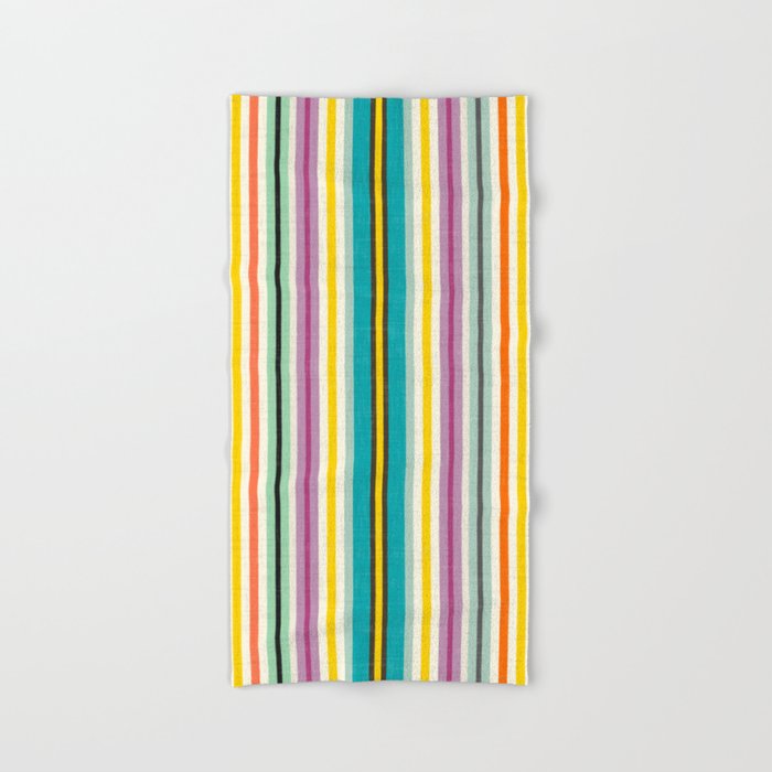 retro stripe Hand & Bath Towel | Graphic-design, Pattern, Nursery, Kids, Illustration, Red, Yellow, Blue, Green, Purple