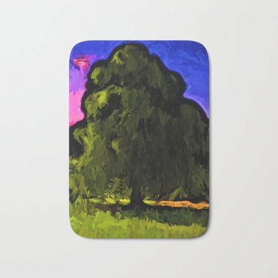 Green Tree with a Pink and Blue Sky Bath Mat