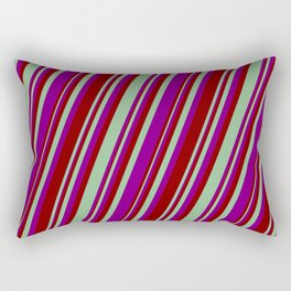 [ Thumbnail: Dark Sea Green, Purple, and Maroon Colored Striped/Lined Pattern Rectangular Pillow ]