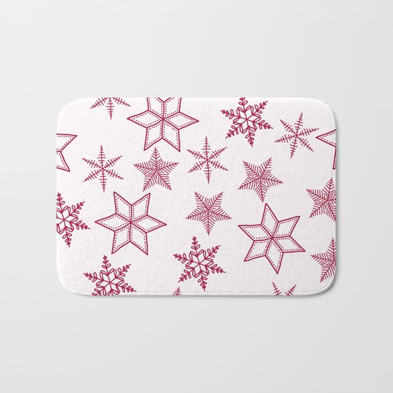Red Snowflakes On White Background Bath Mat