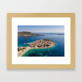 Aerial view of Primosten peninsula and old town in Croatia Framed Art Print