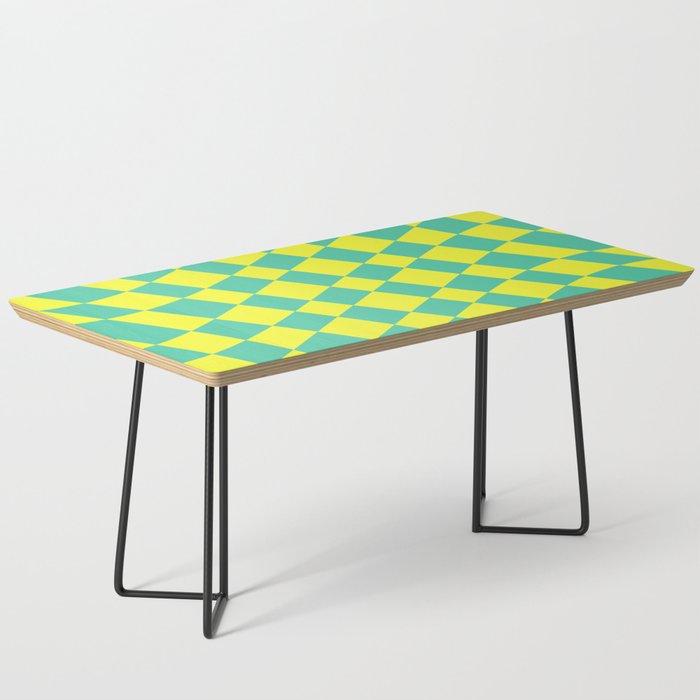 Abstract Warped Checkerboard pattern - Eucalyptus and Maximum Yellow Coffee Table