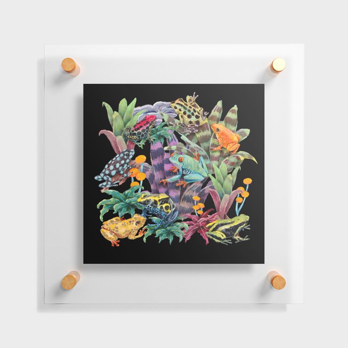 Tropical frogs and plant - black Floating Acrylic Print