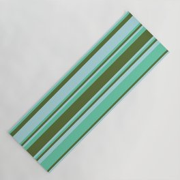 [ Thumbnail: Aquamarine, Dark Olive Green, and Powder Blue Colored Stripes/Lines Pattern Yoga Mat ]