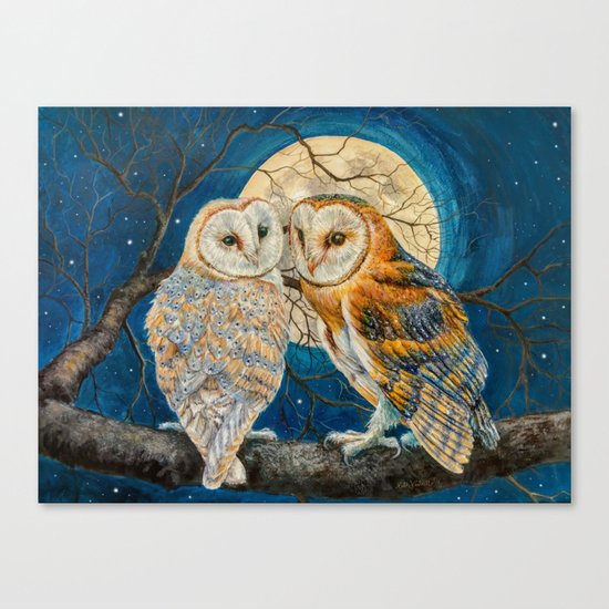 Owls Moon Stars Canvas Print