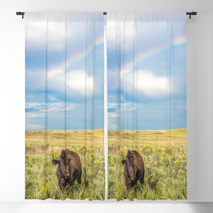 Rainbows and Bison - Buffalo on the Tallgrass Prairies of Oklahoma Blackout Curtain
