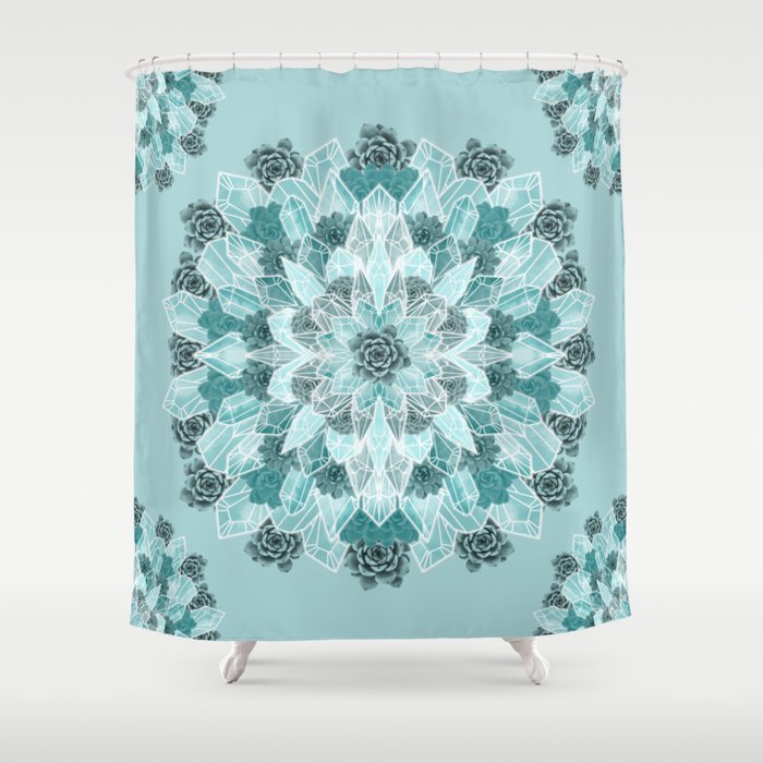 Crystals Succulents Mandala Mint Green Shower Curtain By