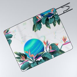 Planets and Flowers Print Picnic Blanket
