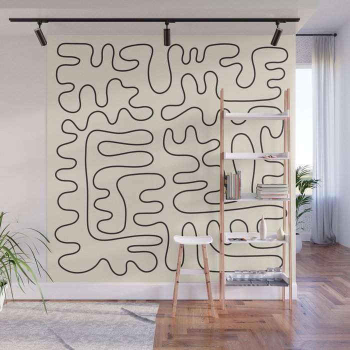 Abstract Lines 2 black and white Wall Mural