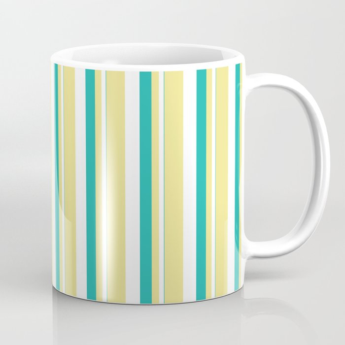 Light Sea Green, White, and Tan Colored Stripes/Lines Pattern Coffee Mug