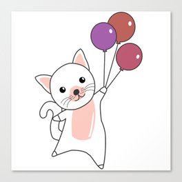 Cat Flies Up With Colorful Balloons Canvas Print