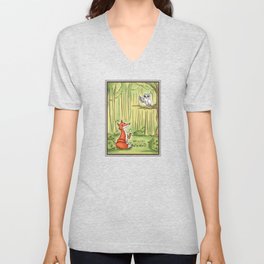 Fox and Owl in a Forest V Neck T Shirt
