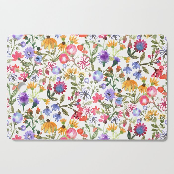 Colorful Watercolor Flowers Cutting Board