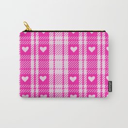 Valentine pink plaid gingham checkered  pattern with hearts  Carry-All Pouch | Geometric, Valentine, Romantic, Pattern, Hearts, Scottish, Graphicdesign, Gingham, Yasmine Patterns, Pinkpattern 