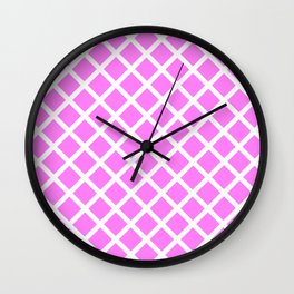 Lattice Trellis Diamond Geometric Pattern Rose Pink and White Wall Clock