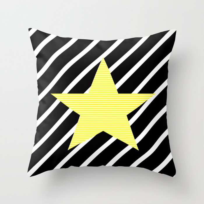 Star - Abstract geometric pattern - black and yellow. Throw Pillow