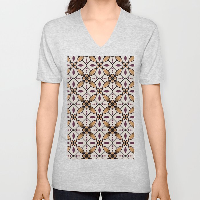 Traditional Indonesian Batik Art  Seamless Pattern V Neck T Shirt