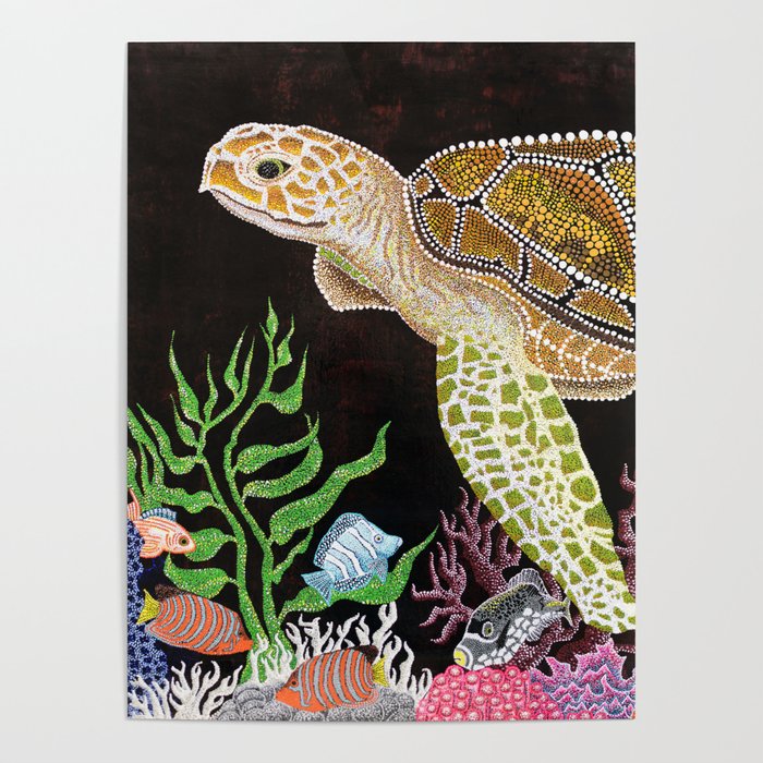 Sea Turtle, Reef Fish Poster