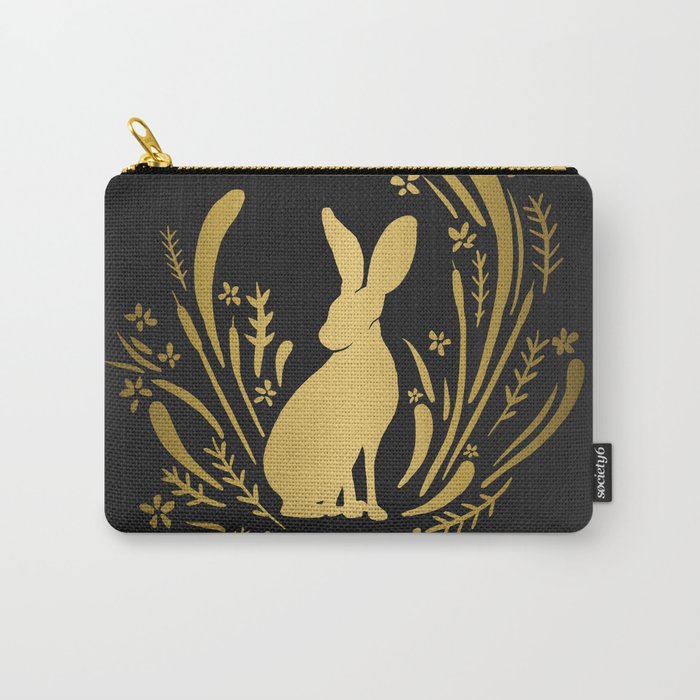 Bunny in the Woods art in Gold on black by Linda Sholberg Carry-All Pouch