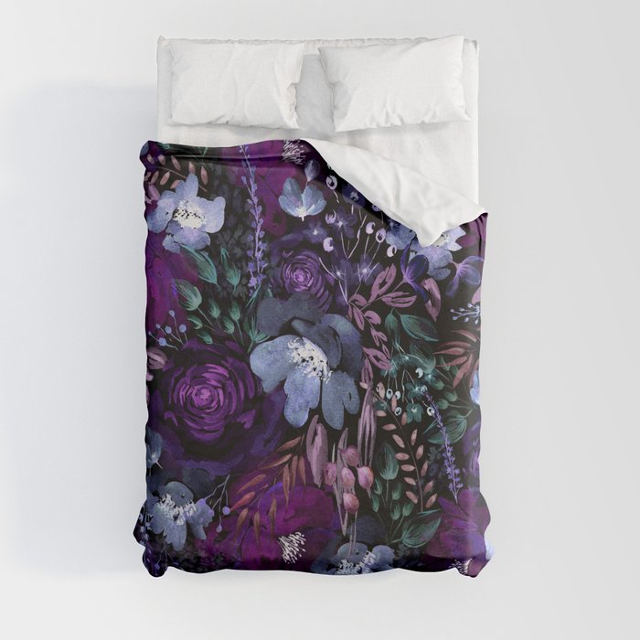 Deep Floral Chaos blue & violet Duvet Cover