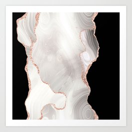 White & Rose Gold Glitter Agate Texture 04 Art Print