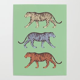 Tigers (Sage Green Palette) Poster