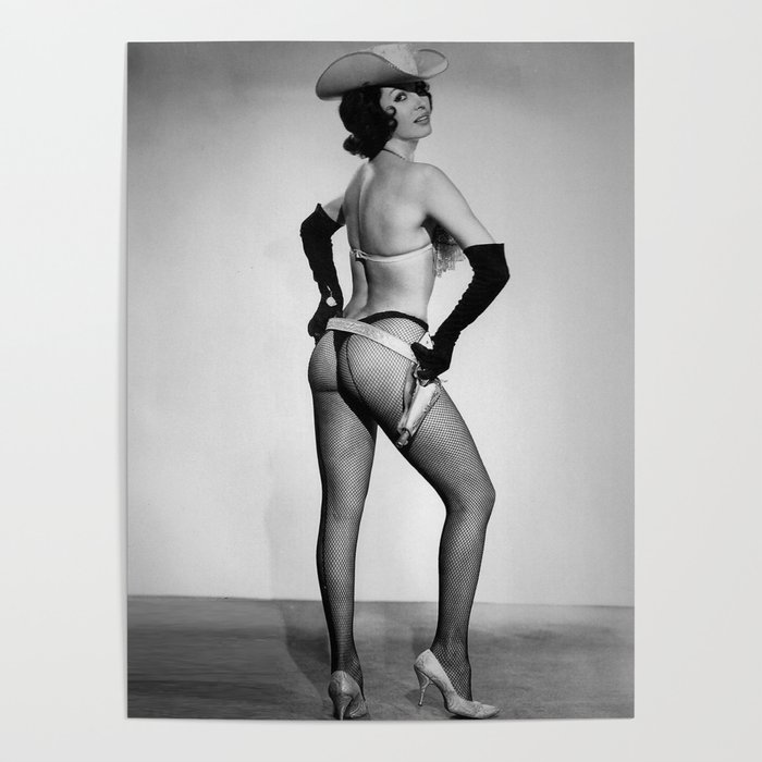 Burlesque cowgirl in cowboy hat female vintage black and white photograph - photography - photographs Poster