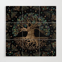 Tree of life -Yggdrasil Golden and Marble ornament Wood Wall Art
